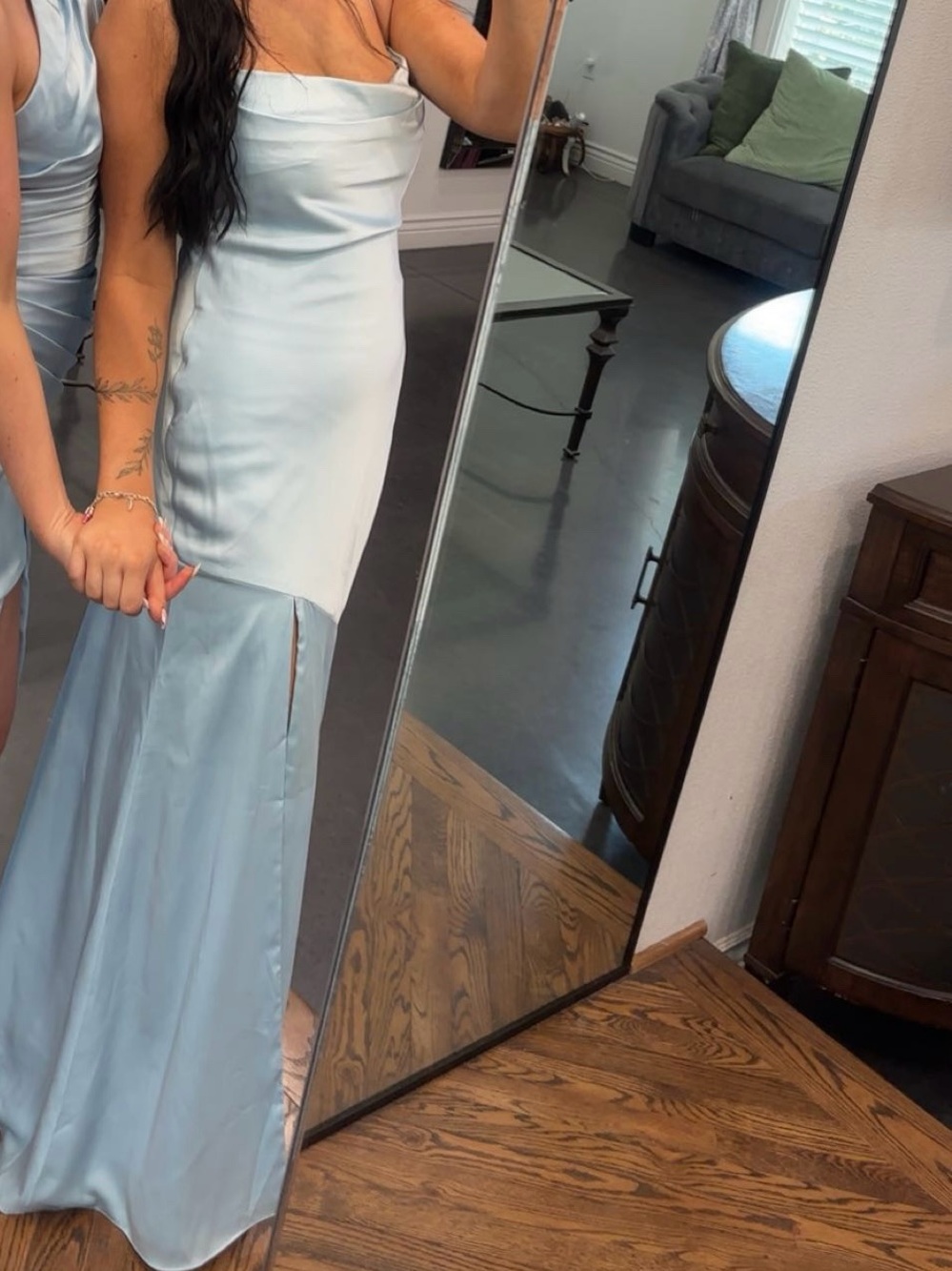 Azazie Light Blue Spaghetti-Strap Evening Gown - Picture 3 of 3